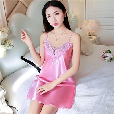 Sheer Illusion Trim Silky Nightie Dress-Theone Apparel