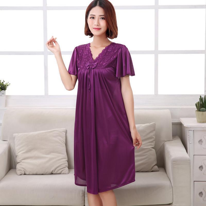 Short Sleeve Pleated Nightgown Dress-Theone Apparel