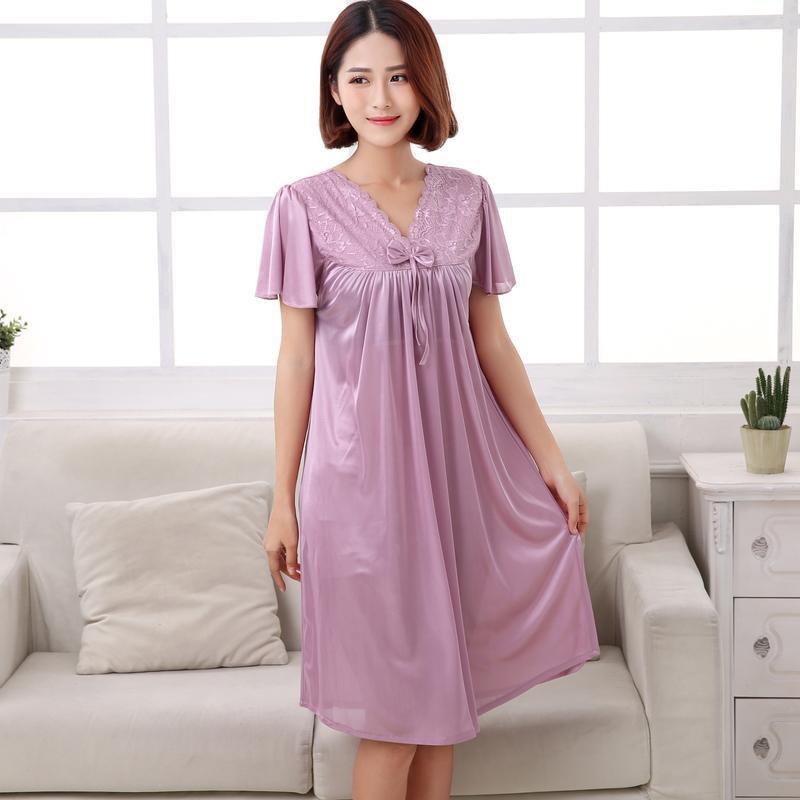 Short Sleeve Pleated Nightgown Dress-Theone Apparel