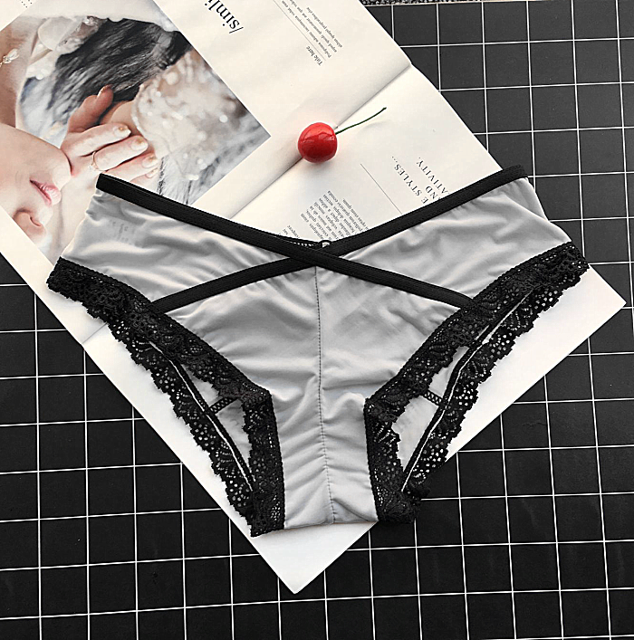 Single Solid Color Lace Lined High Waist Briefs-Gray-Theone Apparel