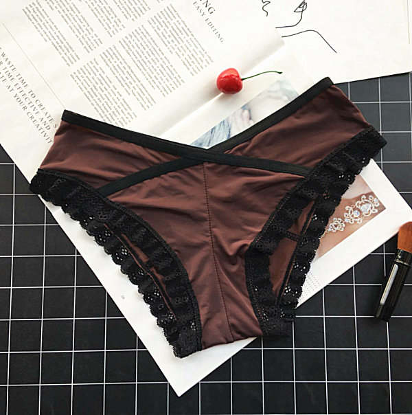 Single Solid Color Lace Lined High Waist Briefs-Coffee-Theone Apparel