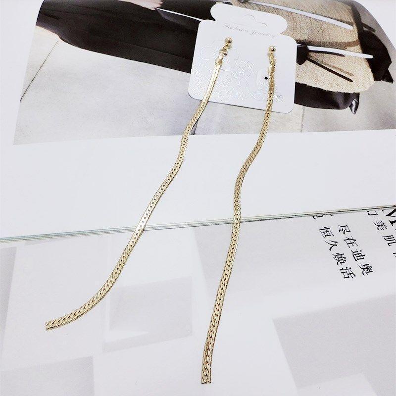 Slinky Straight Chain Tassel Earrings-Gold-Theone Apparel