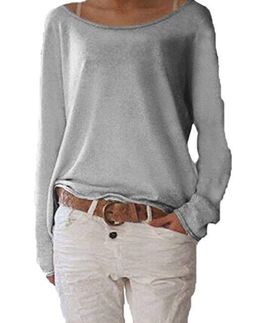 Slouchy Off Shoulder Casual Sweater-Theone Apparel