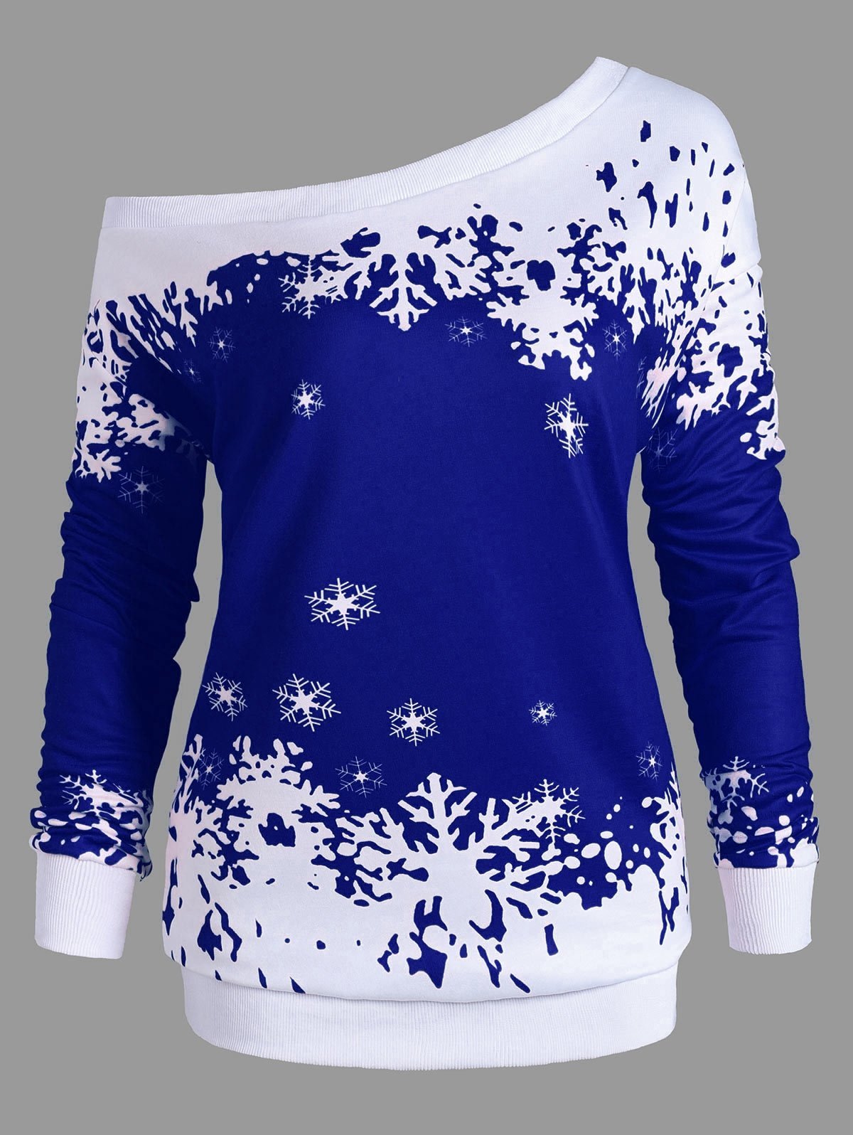 Snowflake One Shoulder Plus Size Sweatshirt-Blue-Theone Apparel