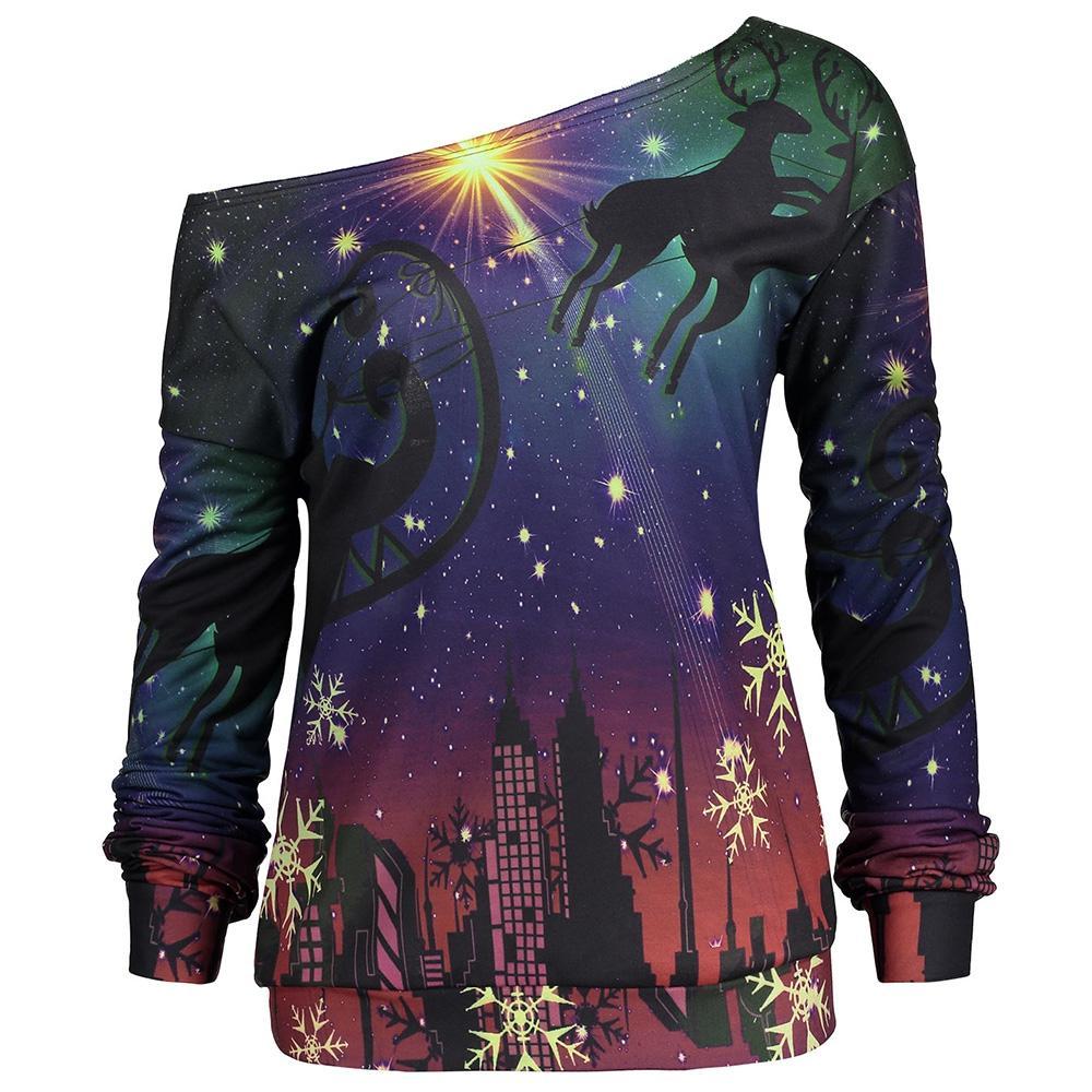 Snowflake Reindeer Plus Size Sweatshirt-Purple-Theone Apparel