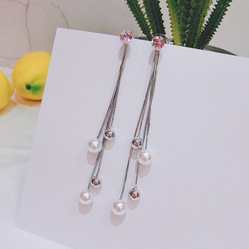 Sparkly Triple Tassel Pearl Earrings-Theone Apparel