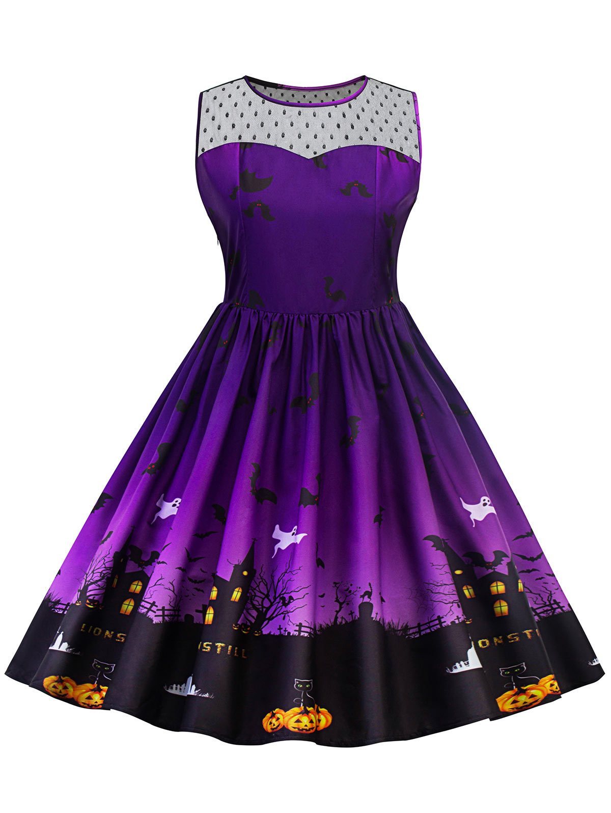 Spooky Halloween Scene Cocktail Dress-Purple-Theone Apparel
