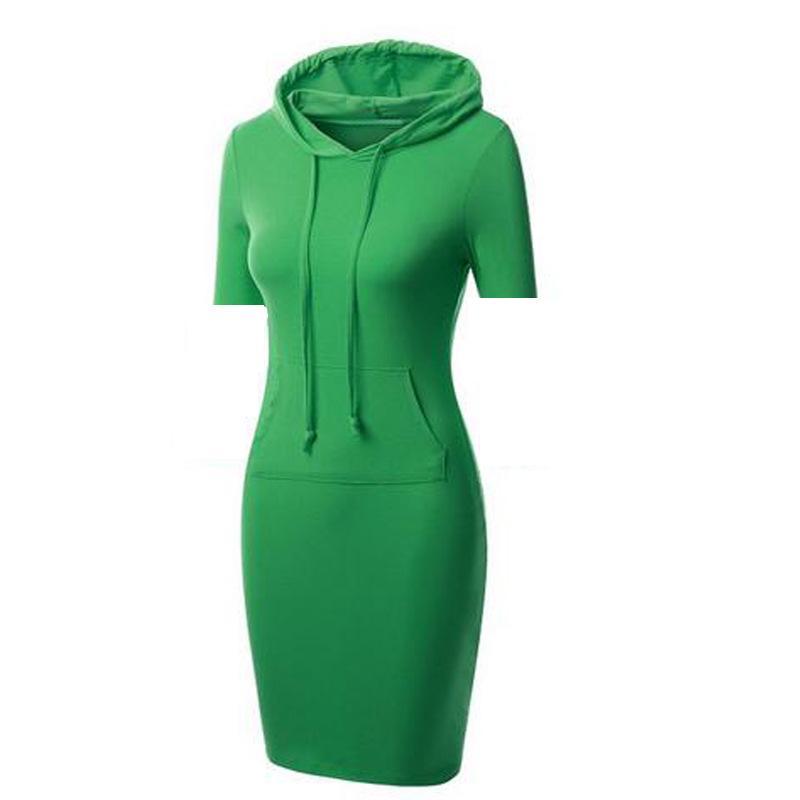 Sporty Drawstring Hood Sweater Dress-Theone Apparel
