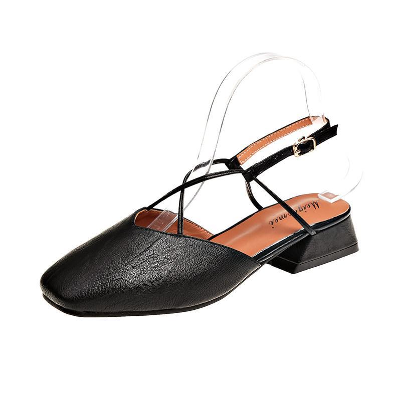 Square Heel Round Toe Sandals-Black-Theone Apparel