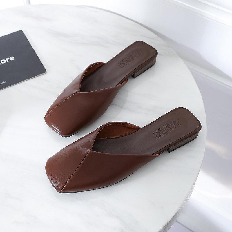 Square Toe Leatherette Slipper Shoes-Theone Apparel