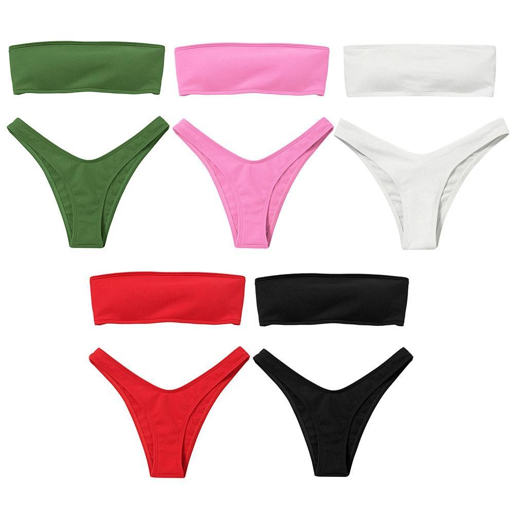 Strapless Solid Color Low Waist Bikini