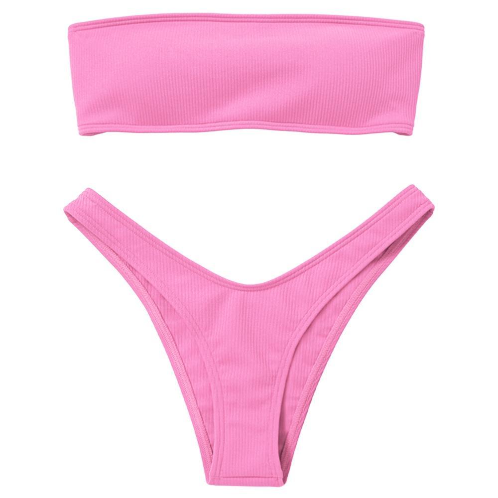 Strapless Solid Color Low Waist Bikini