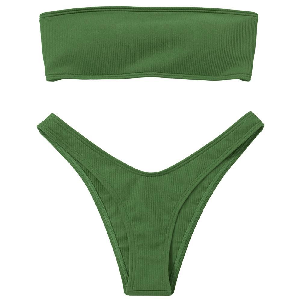 Strapless Solid Color Low Waist Bikini