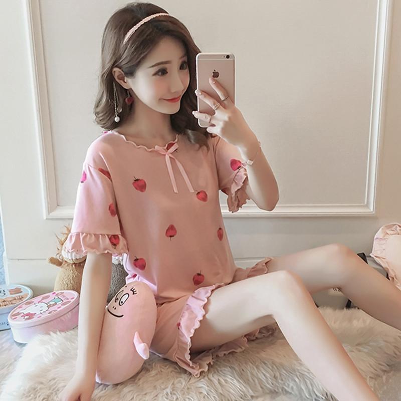 Strawberry Fields Fruit Print Sleep Set-Pink-Theone Apparel