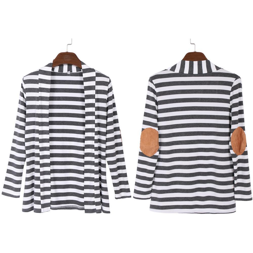 Striped Elbow Patch Cardi Sweater-Gray-Theone Apparel