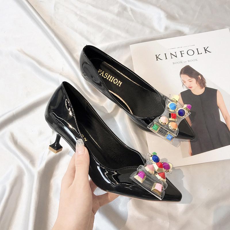 Studded Clear Bow Kitten Heels-Theone Apparel