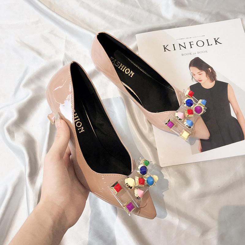 Studded Clear Bow Kitten Heels-Theone Apparel