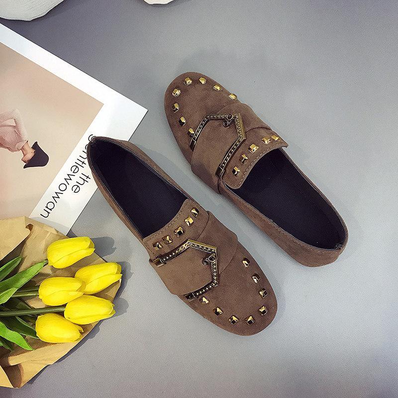 Studded Up Buckle Front Loafers-Theone Apparel
