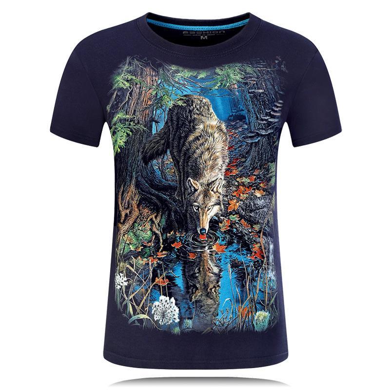 Thirsty Wolf in The Woods Shirt-Blue-Theone Apparel