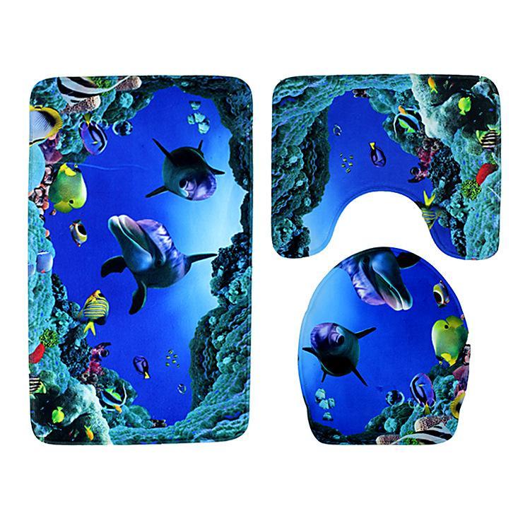 Three Piece Bathroom Carpet Set-Sea-Theone Apparel