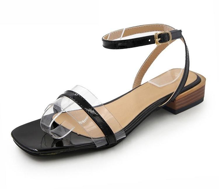 Transparent Strap Square Toe Sandals-Theone Apparel