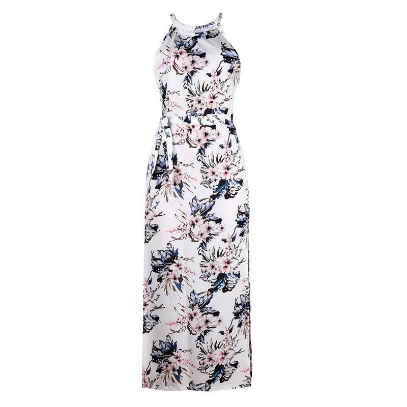 Tropical Garden Halter Top Long Dress-Theone Apparel