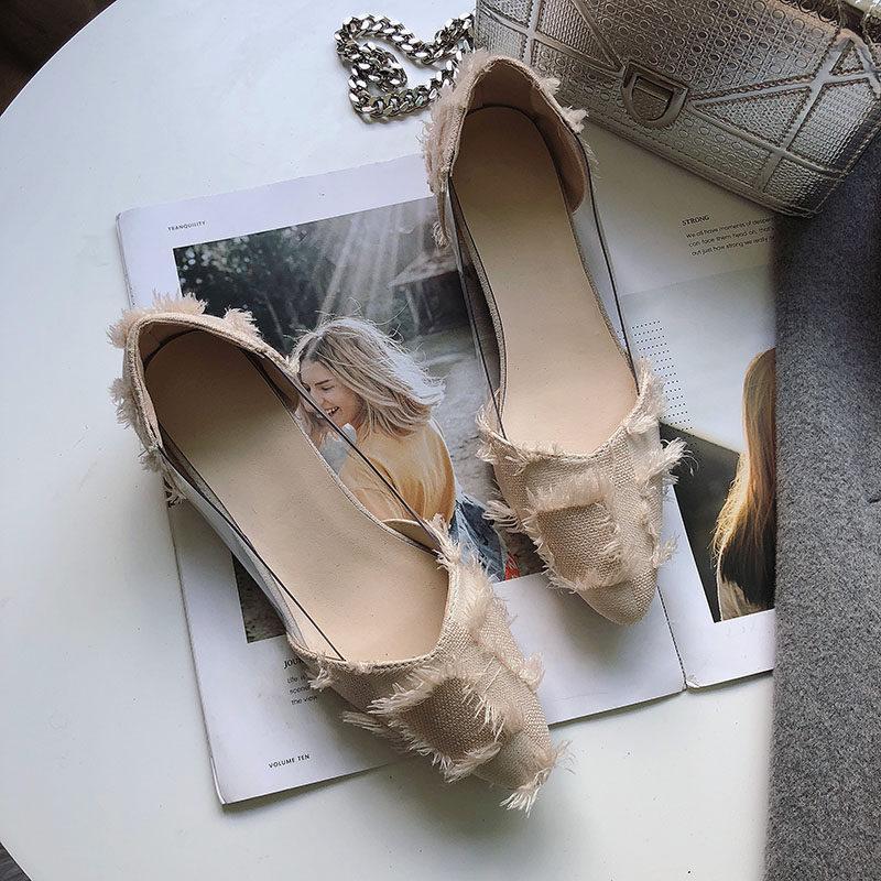 Tweed Fringe Point Toe Flats-Theone Apparel