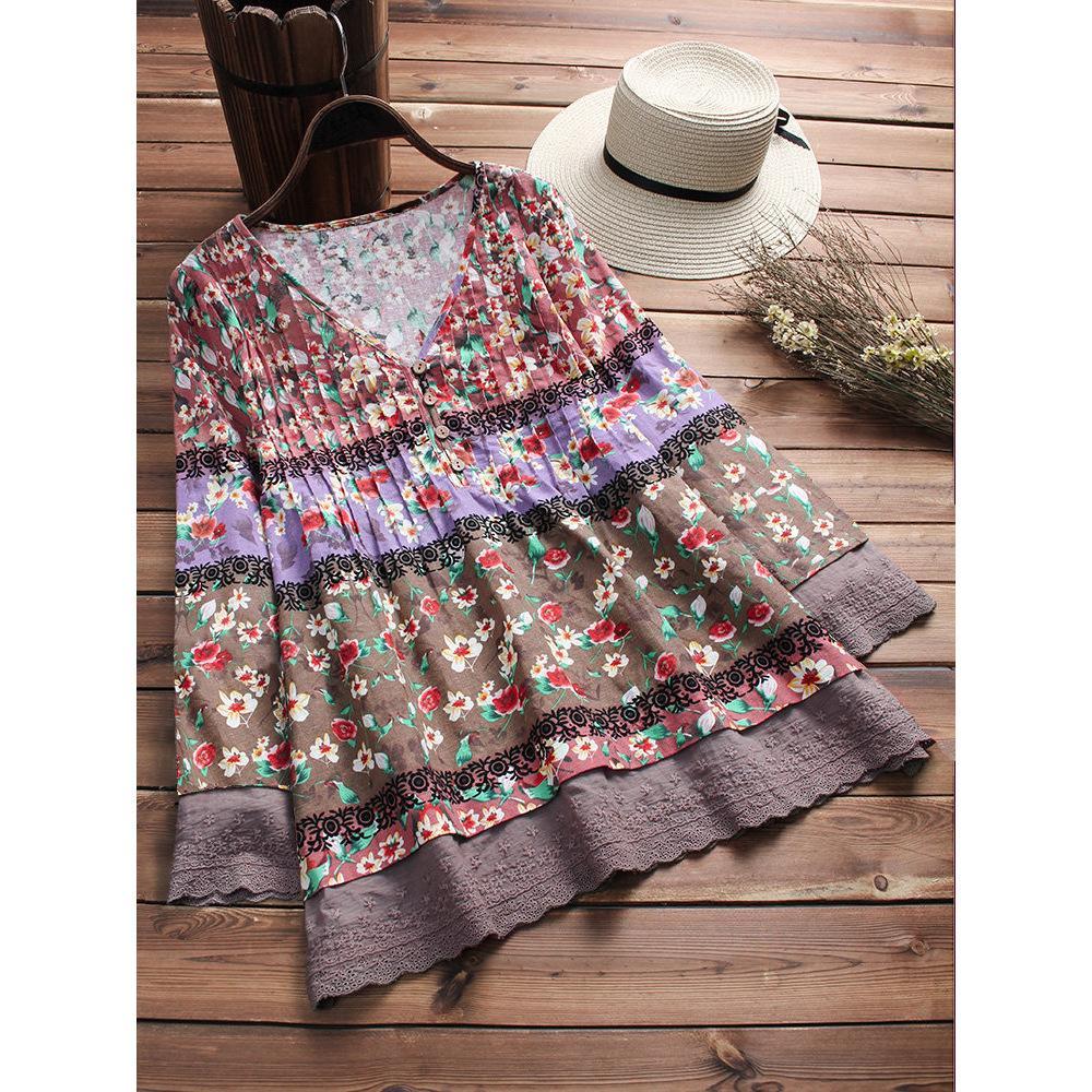 Vintage Boho Prints Smock Top