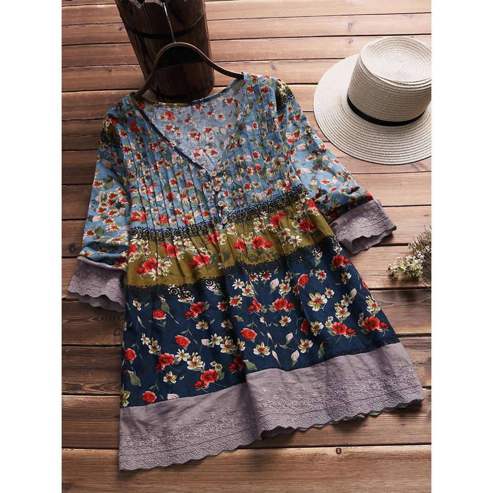 Vintage Boho Prints Smock Top-Theone Apparel
