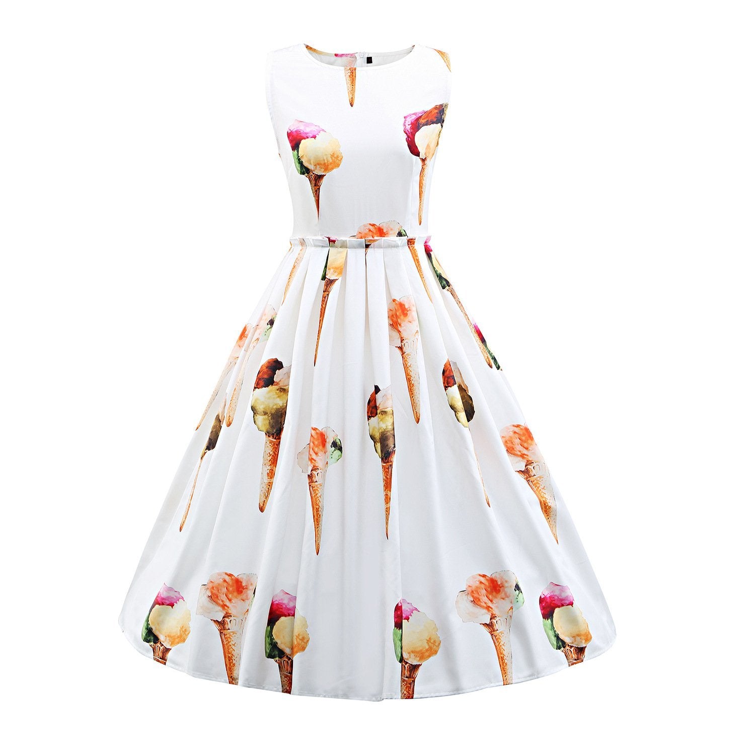 A-Linien-Kleid mit Plissee-Dessert-Print