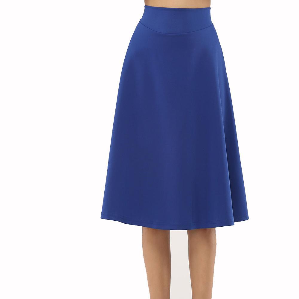 Wide Band Tea Length Skirt-Blue-Theone Apparel