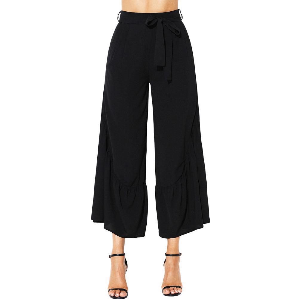 Wide Leg Tie Waist Palazzo Pants-Black-Theone Apparel