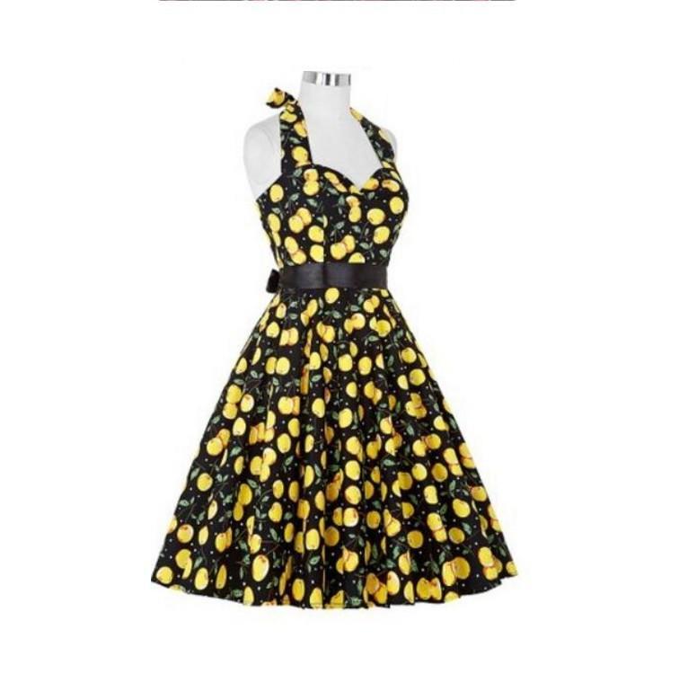 Yummy Print Retro Halter Dress-Theone Apparel