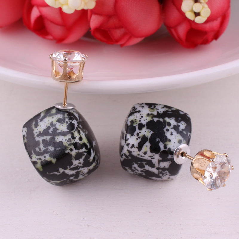 Zircon Double Sided Velveteen Earrings-Black-Theone Apparel